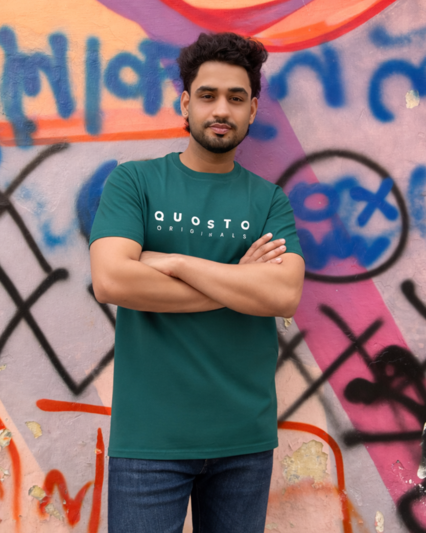 Quosto Originals Teal T-Shirt for Men | Relaxed Fit