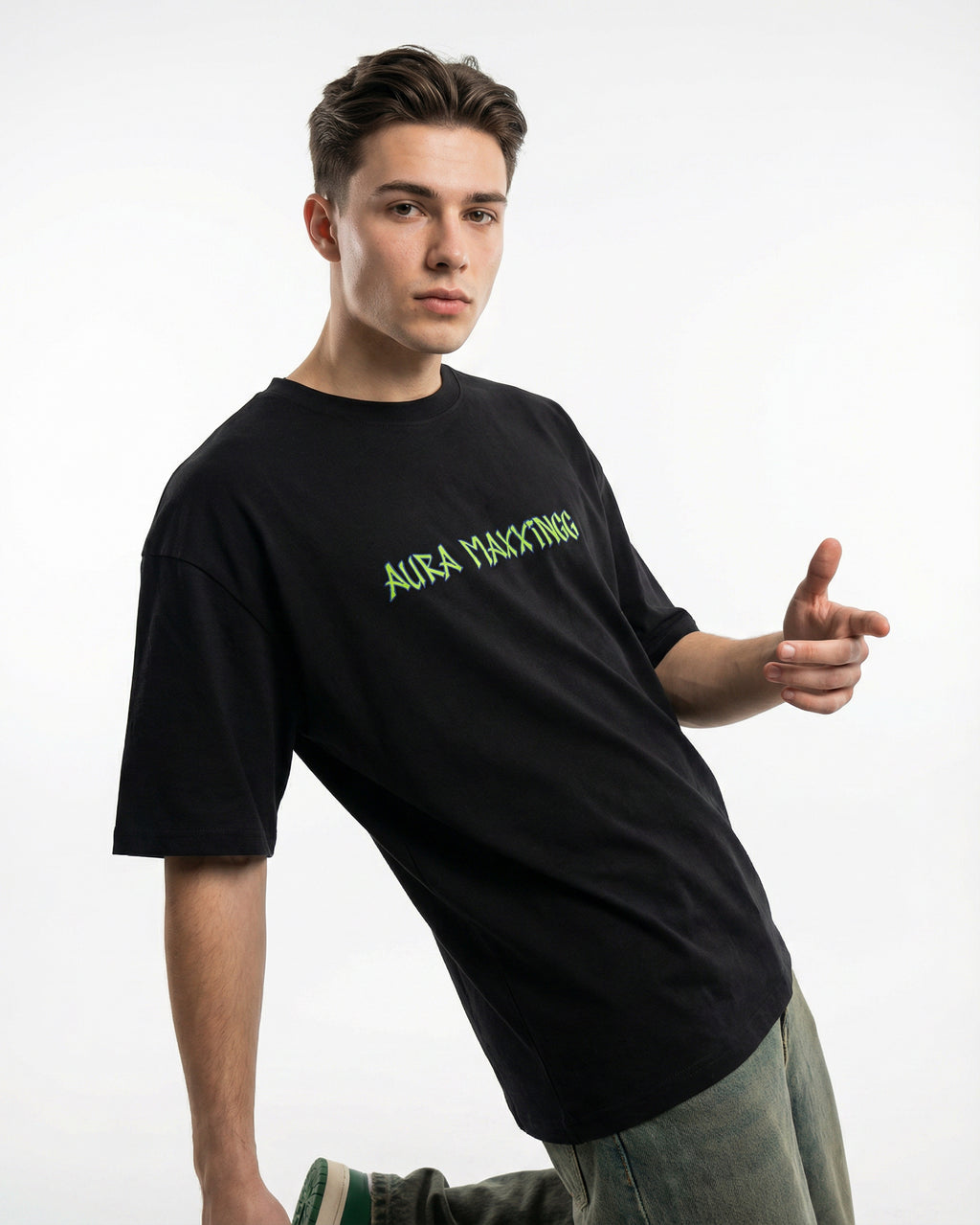 Aura Maxxingg Black T-shirt for Men | Oversize Fit