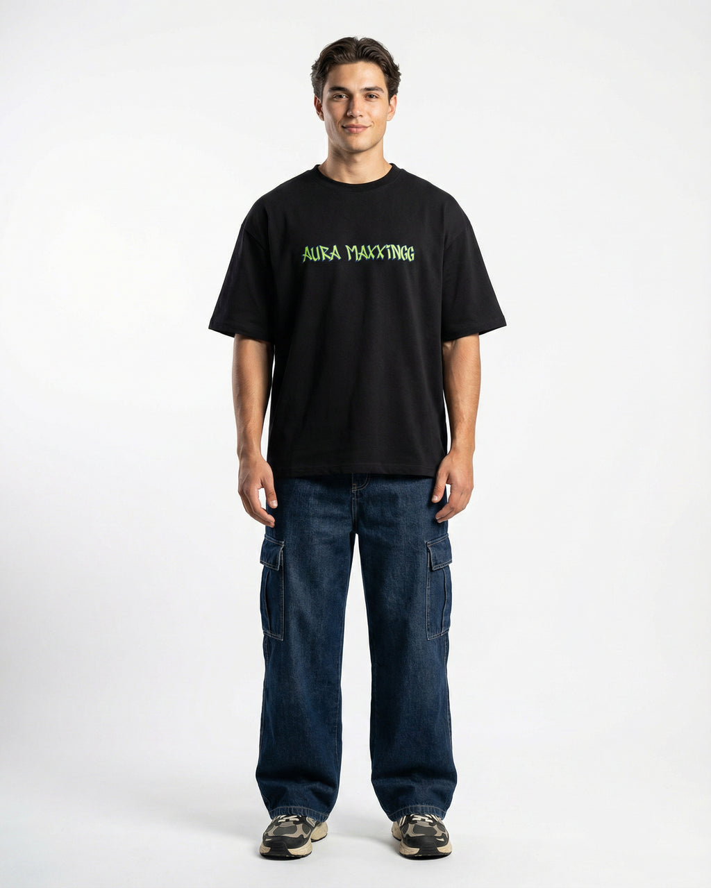 Aura Maxxingg Black T-shirt for Men | Oversize Fit