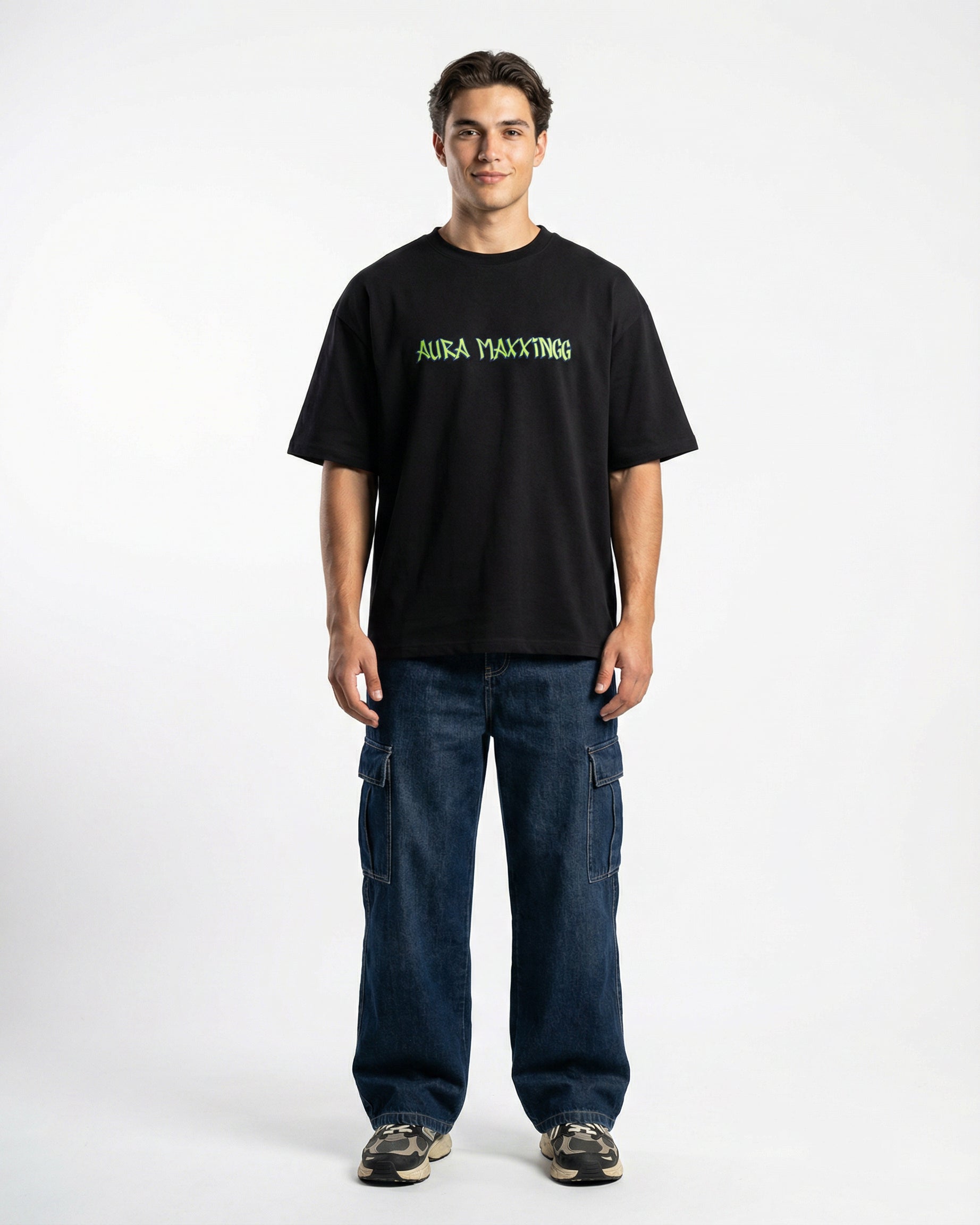 Aura Maxxingg Black T-shirt for Men | Oversize Fit