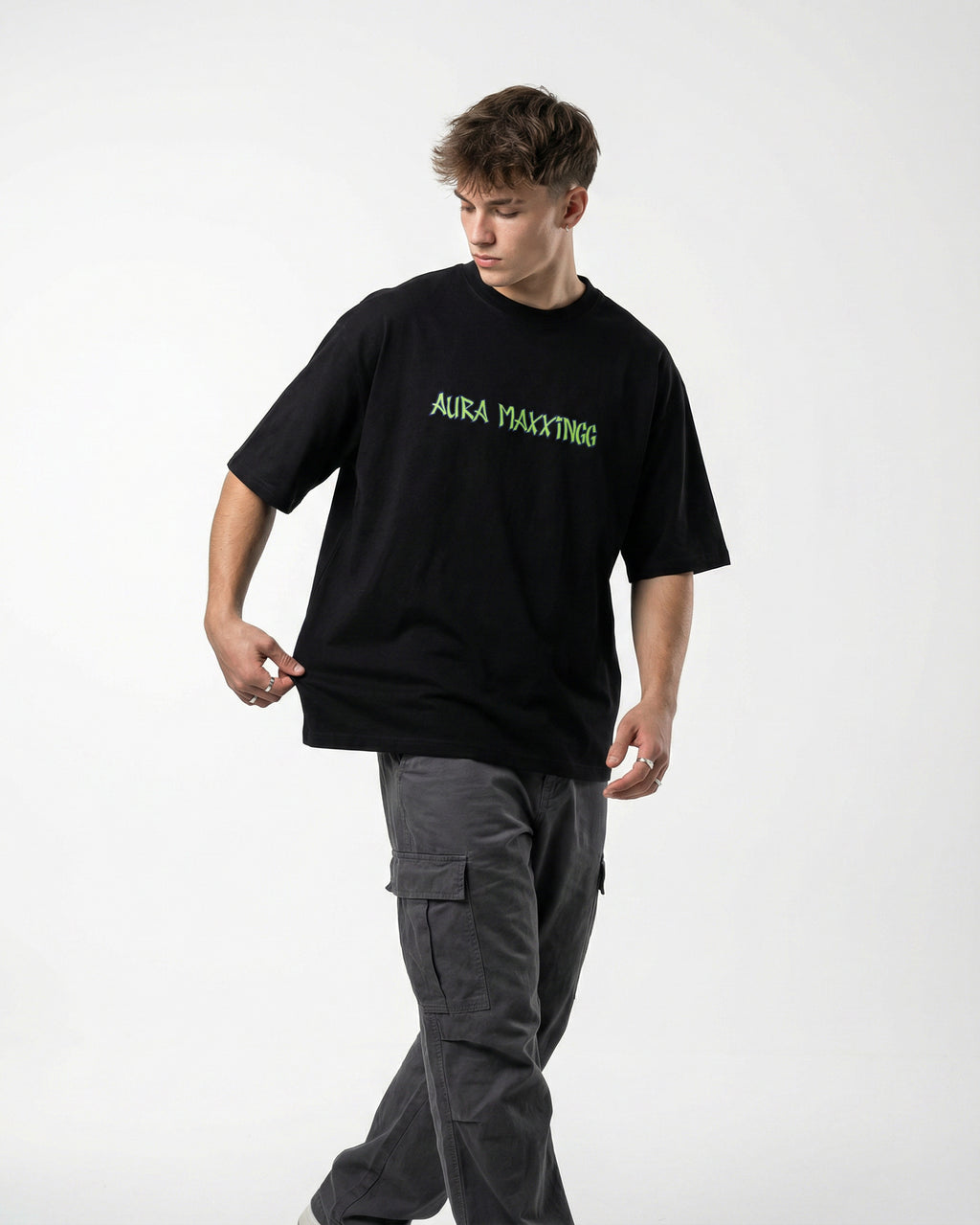 Aura Maxxingg Black T-shirt for Men | Oversize Fit