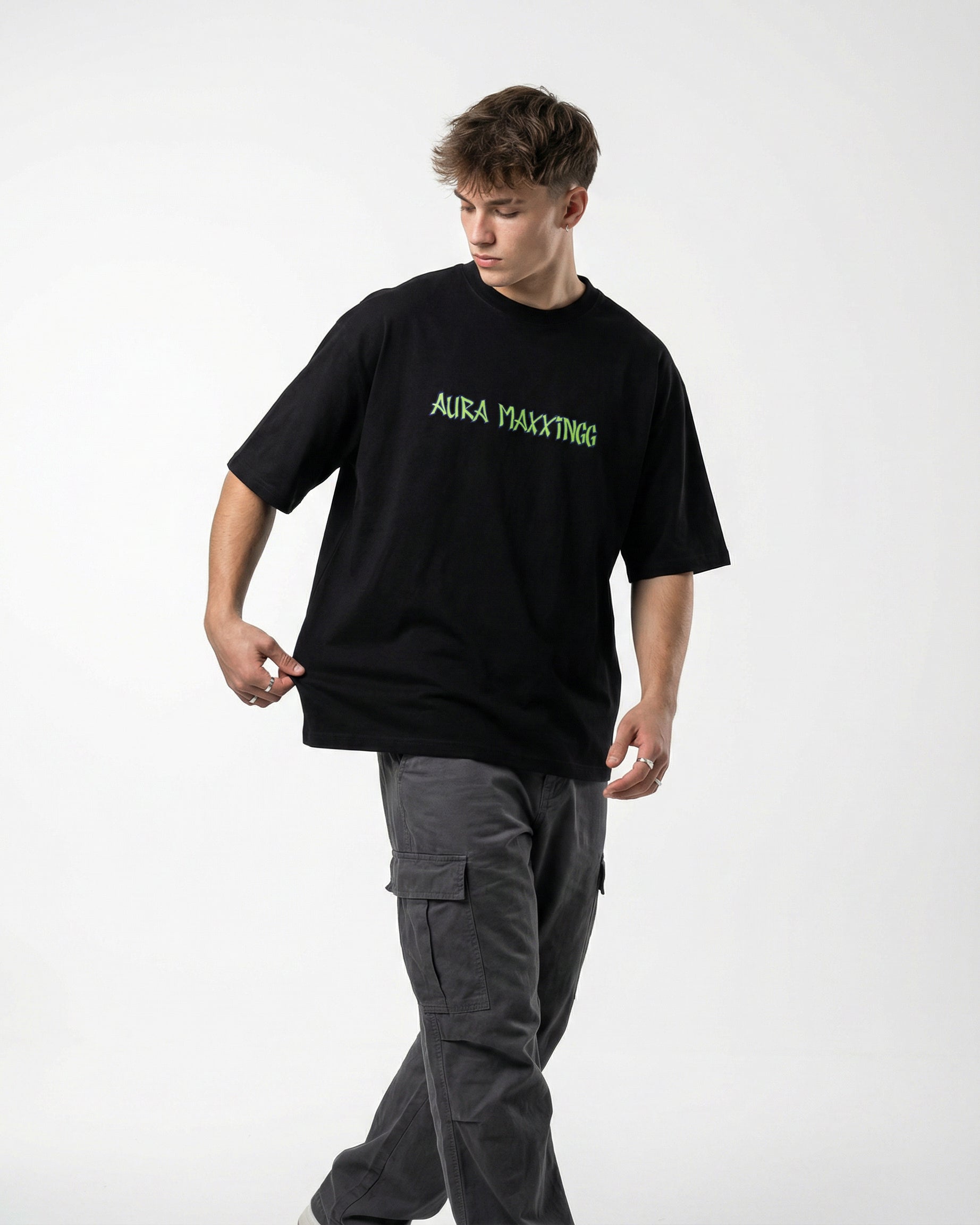 Aura Maxxingg Black T-shirt for Men | Oversize Fit