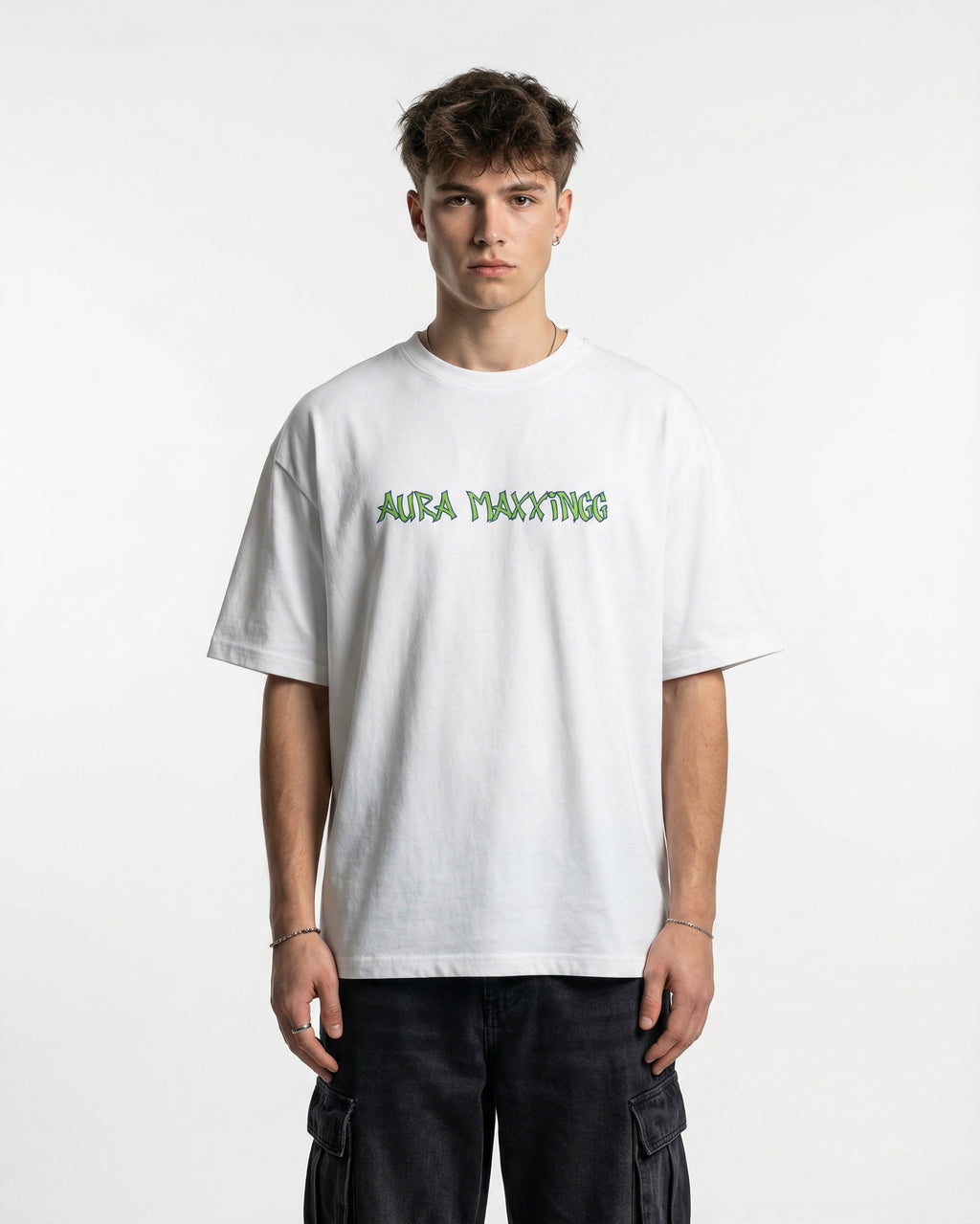Aura Maxxingg White T-shirt for Men | Oversize Fit