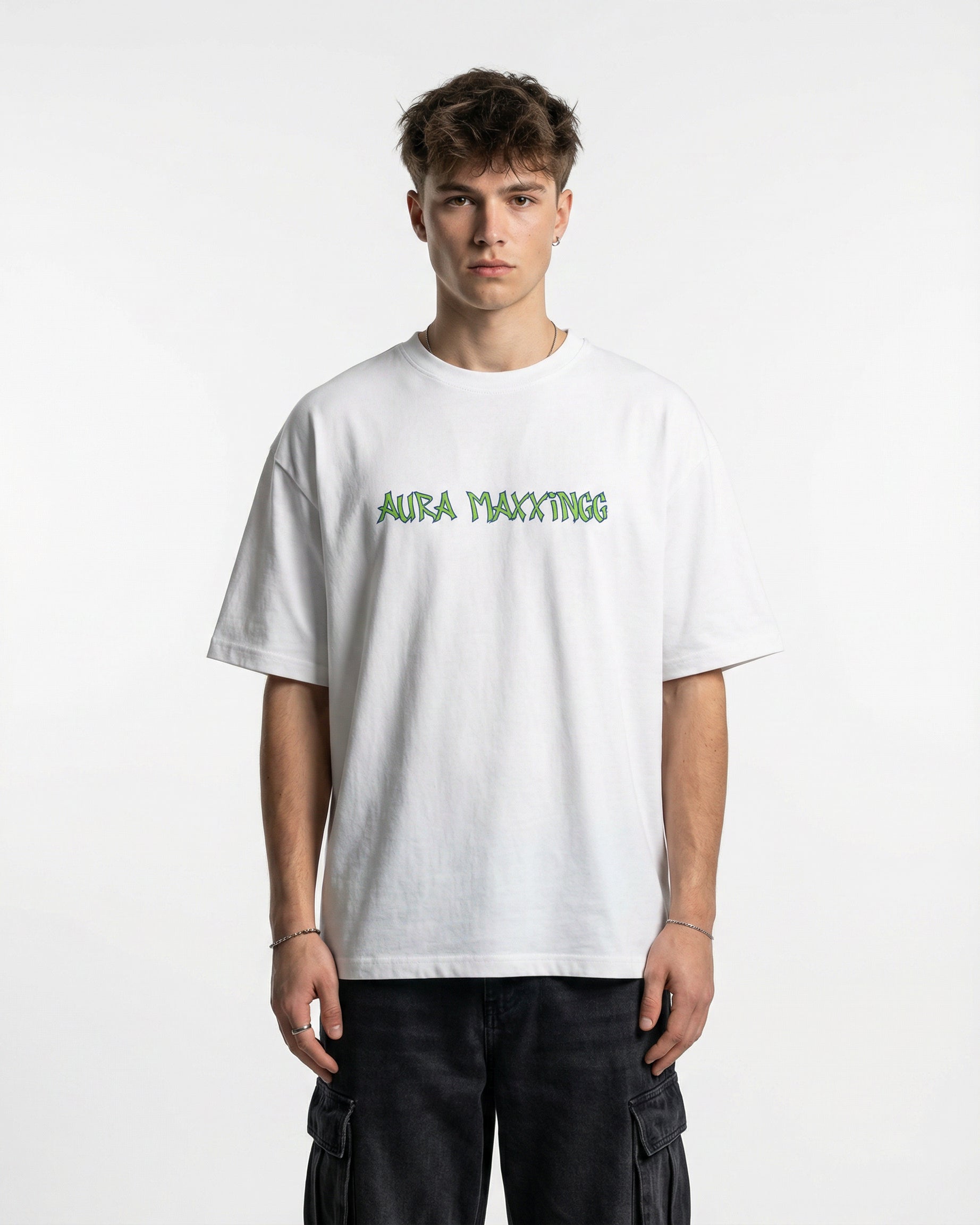 Aura Maxxingg White T-shirt for Men | Oversize Fit